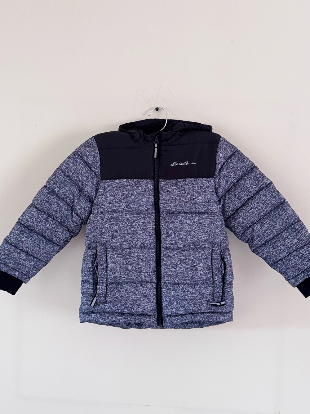 Eddie Bauer Kids Heathered Gray and Black Puffer Hoodie Jacket With Pockets